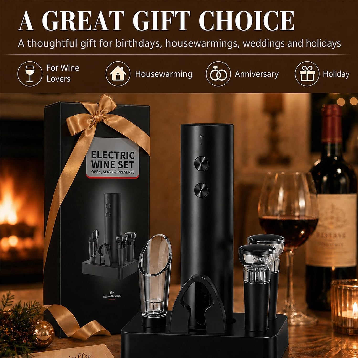 Premium Electric Wine Opener Gift Set - Black 