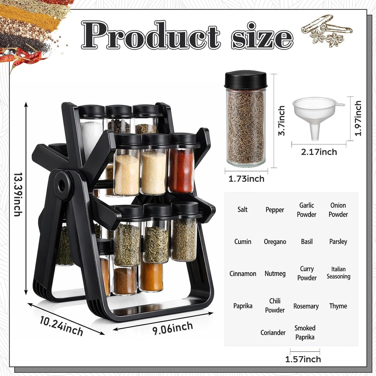 Wood Ferris Wheel Rotating Spice Rack - 18 Jars
