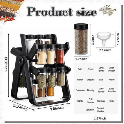 Wood Ferris Wheel Rotating Spice Rack - 18 Jars