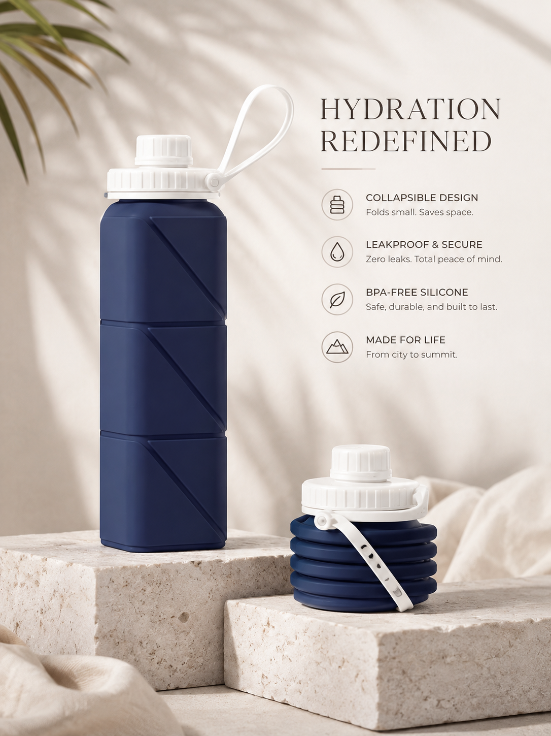 21 oz Foldable Silicone Water Bottle