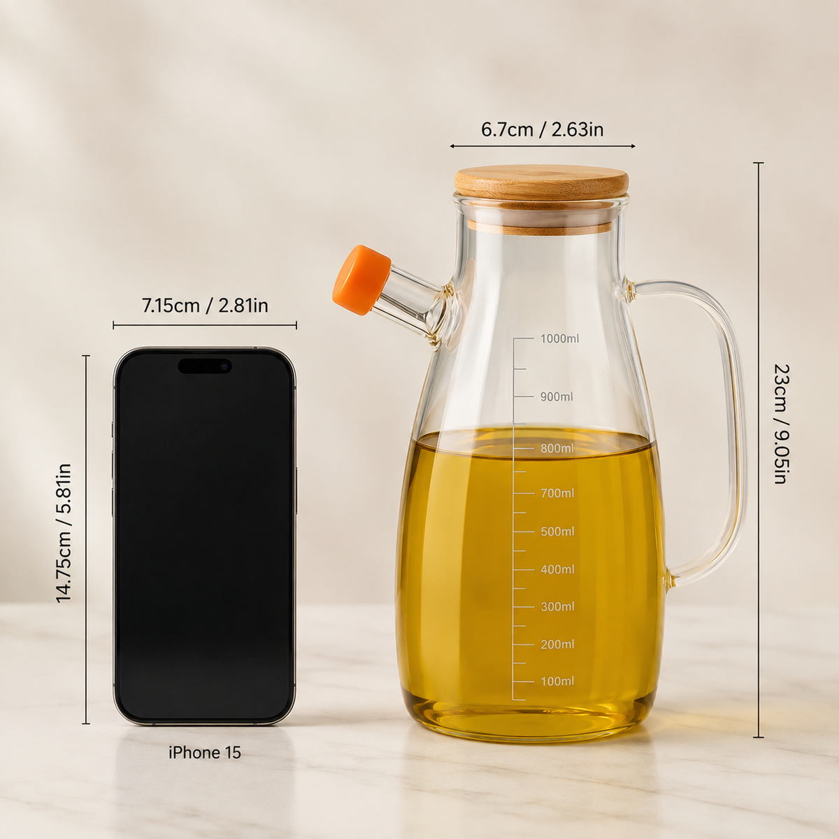 1000ML Easy Pour Glass Container With Wood Lid