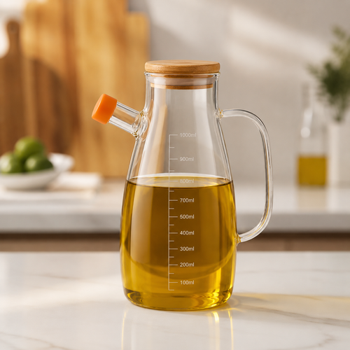 1000ML Easy Pour Glass Container With Wood Lid