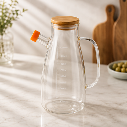 1000ML Easy Pour Glass Container With Wood Lid