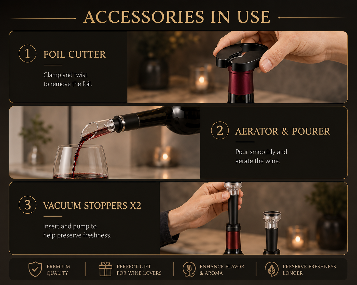 Premium Electric Wine Opener Gift Set - Black