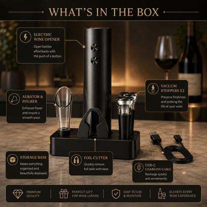 Premium Electric Wine Opener Gift Set - Black