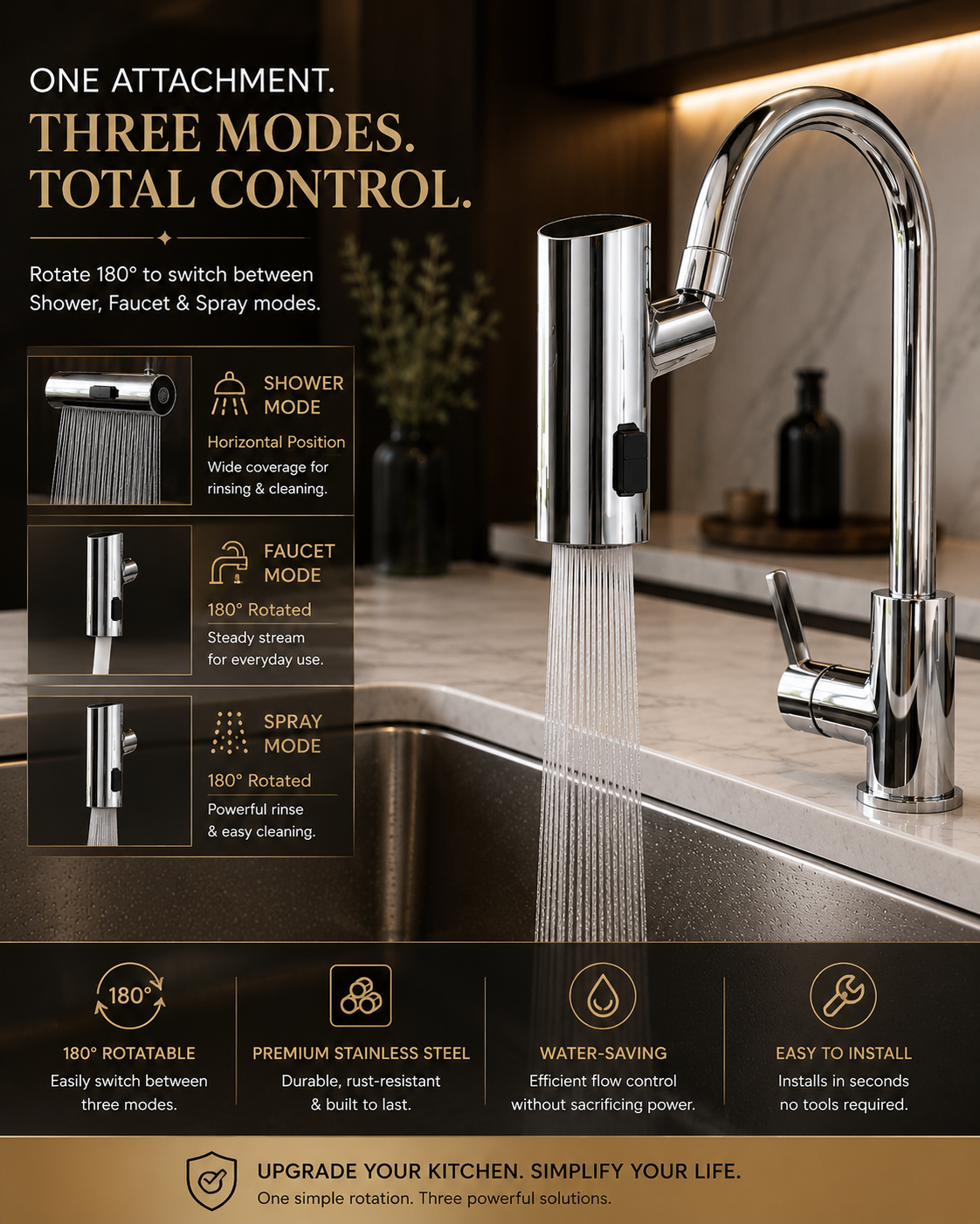 High-Pressure Kitchen Faucet Sprayer - Stainless Steal