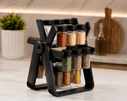 Wood Ferris Wheel Rotating Spice Rack - 18 Jars