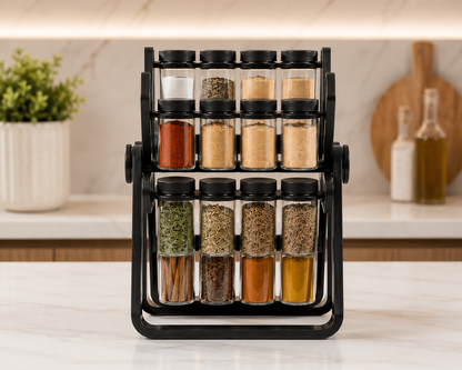 Wood Ferris Wheel Rotating Spice Rack - 18 Jars