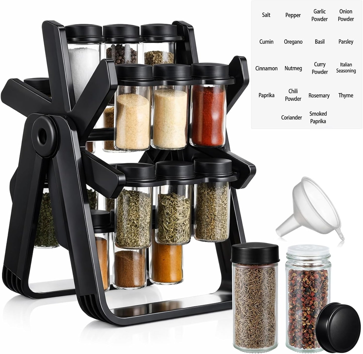 Wood Ferris Wheel Rotating Spice Rack - 18 Jars