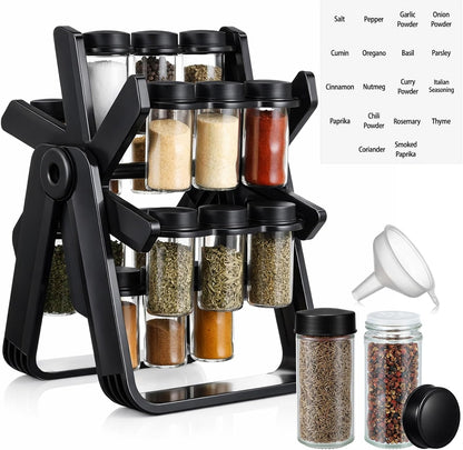Wood Ferris Wheel Rotating Spice Rack - 18 Jars