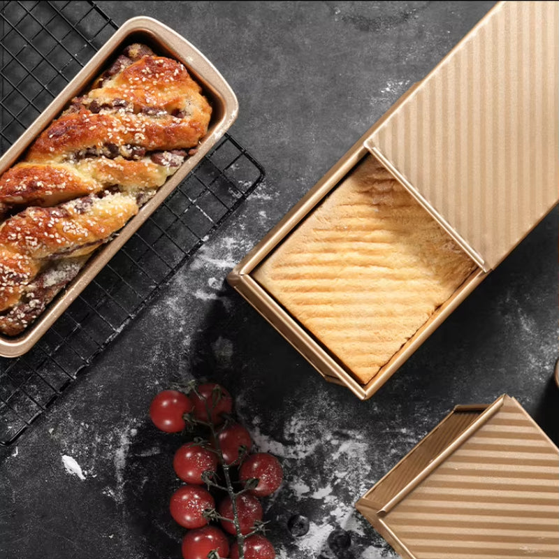Rectangular Bread Mold with Cover Bread Baking Tray Cake Toast Non-Stick Toast Box with Lid Aluminized Steel Kitchen Accessory